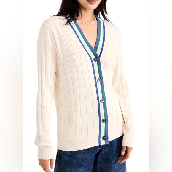 KULE The Binx Cream Striped Cotton Cardigan Size M - Picture 9 of 9
